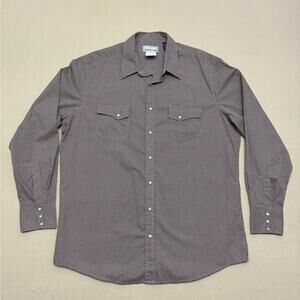 Wrangler Men's Brown Geometric Print Pearl Snap Long Sleeve Shirt Size XL Tall